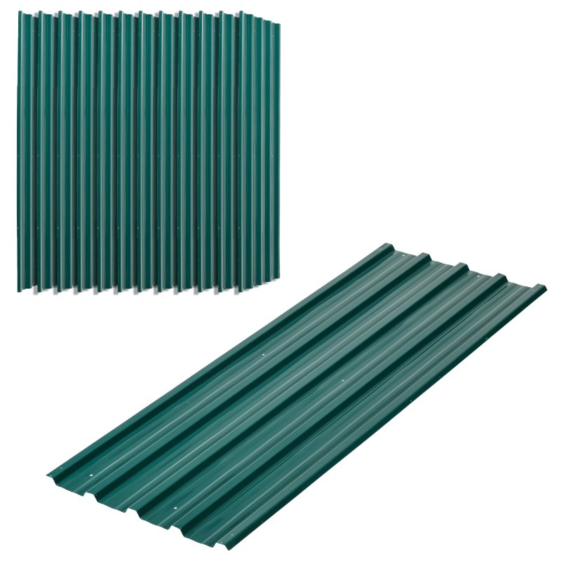 Outsunny Corrugated Roofing Sheets, Pack of 12, Galvanised Metal Roofing Sheets for Greenhouse, Garage, Storage Shed, Carport, 129 x 45cm, Green