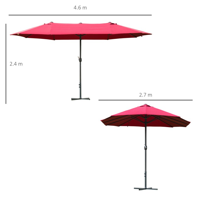 Outsunny 4.6m Garden Parasol Double-Sided Sun Umbrella Patio Market Shelter Canopy Shade Outdoor with Cross Base - Red