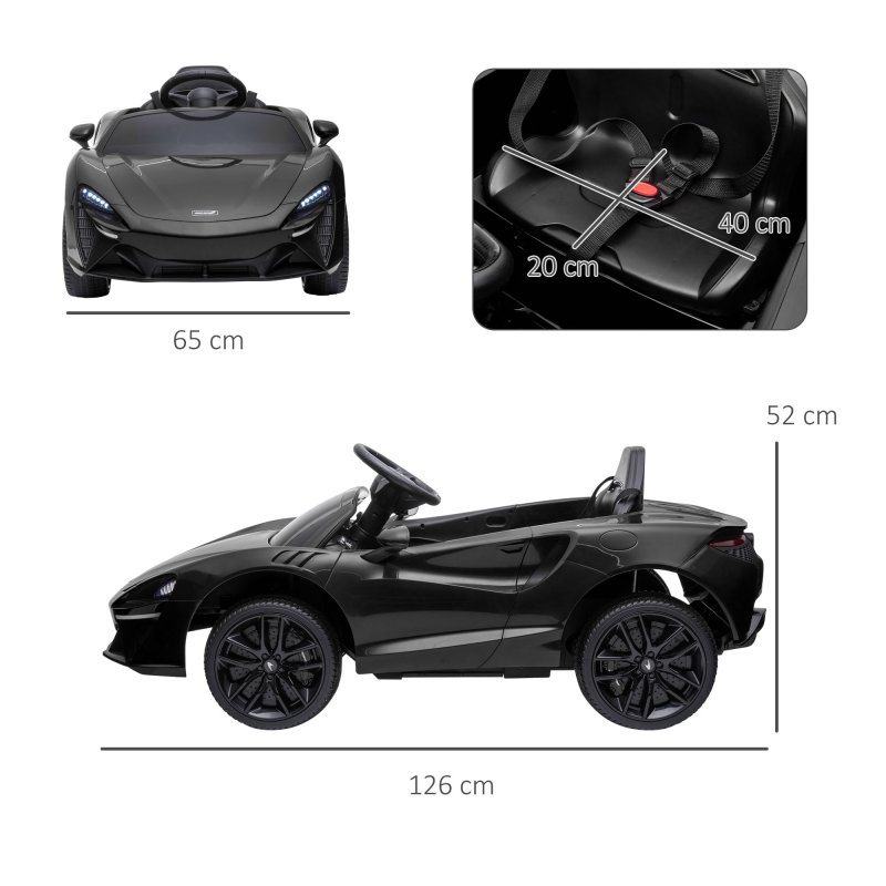 HOMCOM McLaren Licensed 12V Kids Electric Ride-On Car with Butterfly Doors, Powered Electric Car with Remote Control, Music, Horn, Headlights, MP3 Slot, Suspension Wheels, for Ages 3-6 Years - Black