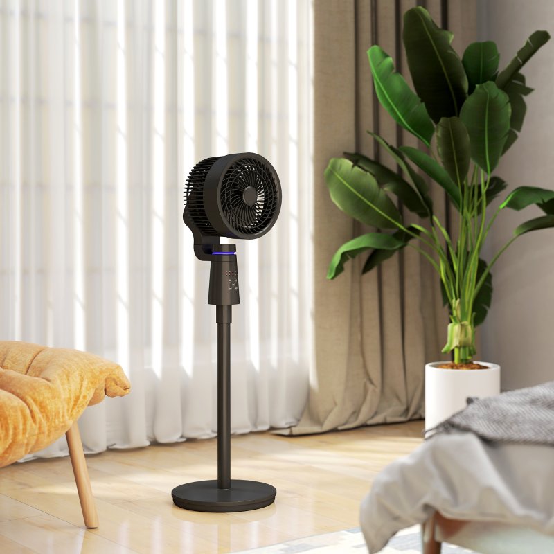 HOMCOM 7" Pedestal Fan, 70°+90° Oscillating Air Circulator with Remote Control, 7H Timer, 3 Speeds, Standing Fan for Home Office, Bedroom, Black