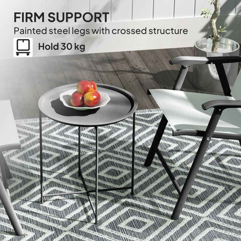 Outsunny 46cm Round Small Garden Table with Removable Tray and Folding Legs, Metal Garden Side Table, Indoor Outdoor Coffee Table End Table for Patio, Balcony, Porch, Black