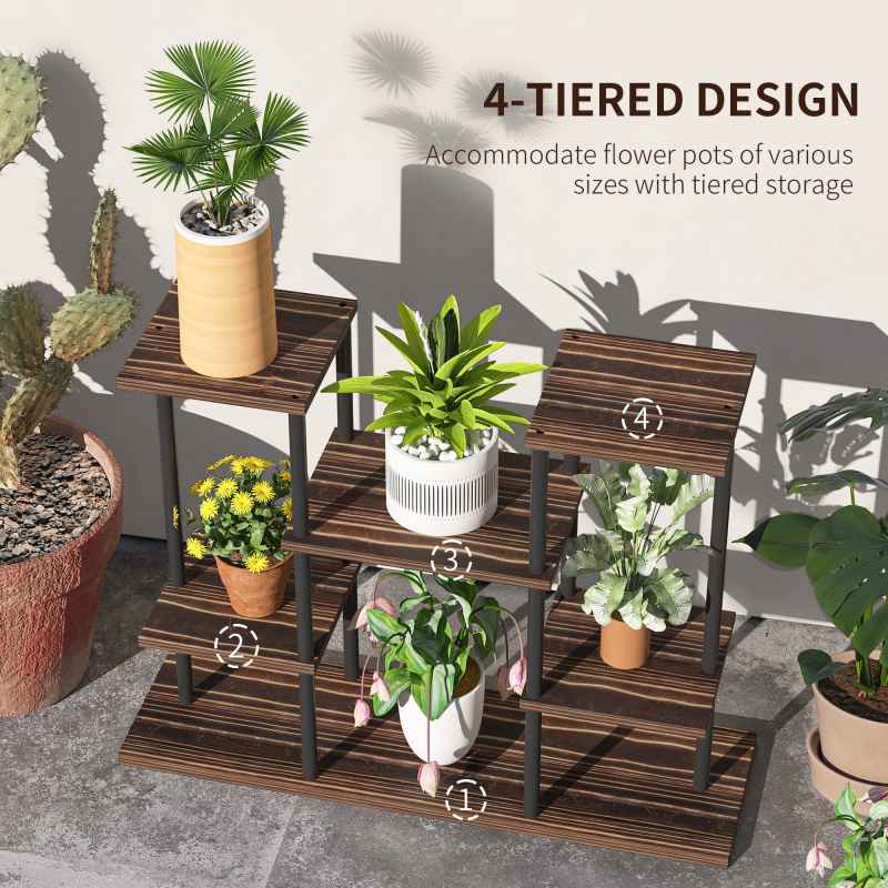 Outsunny 4 Tiered Plant Stand, Metal Planter Shelf Display Rack for Multiple Plants, Flower Pot Holder for Living Room, Patio, Balcony, Garden, Carbonised Finish