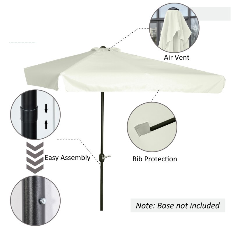 Outsunny 2.3m Half Parasol Semi Round Umbrella Patio Metal Frame Crank Handle for Balcony-- NO BASE INCLUDED, Off-White
