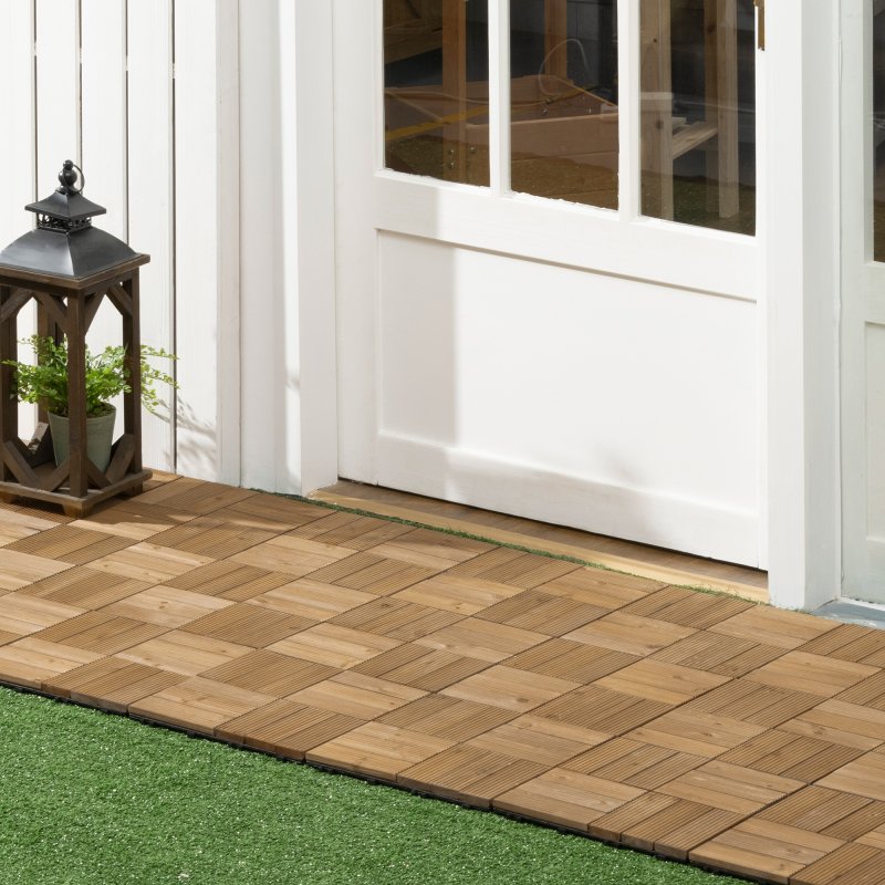 Outsunny 27 Pcs Wooden Interlocking Decking Tiles, Outdoor Flooring Tiles for Patio, Balcony, Terrace, Hot Tub, 30 x 30 cm per Piece, 2.5m² per Pack, Brown