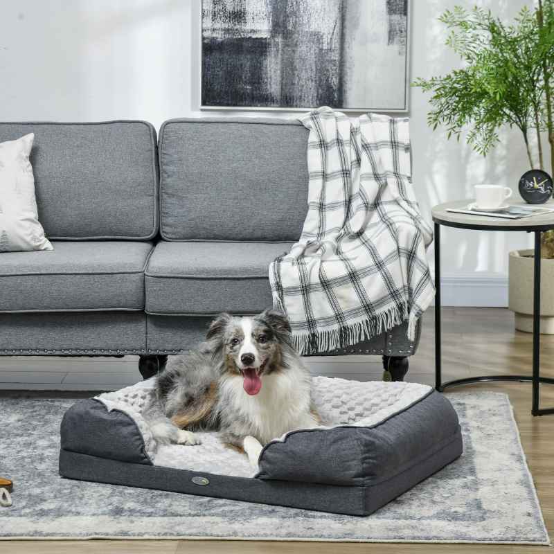 PawHut Dog Sofa Bed Pet Bed Dog Mattress with Removable Washable Cover, Anti-Slip Bottom, for Medium Sized Dogs, 90L x 69W x 21Hcm - Charcoal Grey