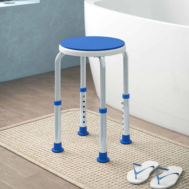 HOMCOM 360° Swivel Seat Bath Shower Stool, Adjustable Height Shower Chair with Aluminium Frame Non-Slip Feet Chair Safe Support Home Assistance, Blue