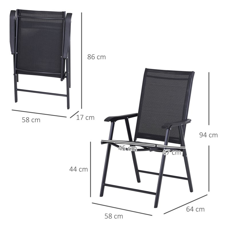 Outsunny Set of 2 Folding Garden Chairs, Metal Frame Garden Chairs Outdoor Patio Park Dining Seat with Breathable Mesh Seat, Black