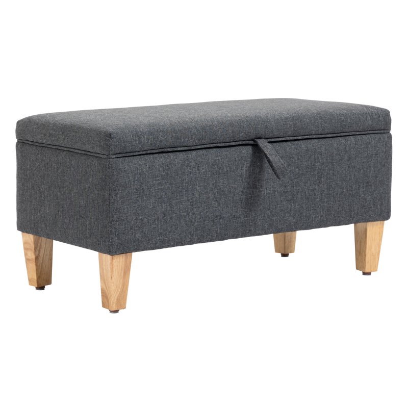 HOMCOM Linen Storage Ottoman Padded Footstool with Rubberwood Legs for Storage Box, Bed End, Shoe Bench, Seating
