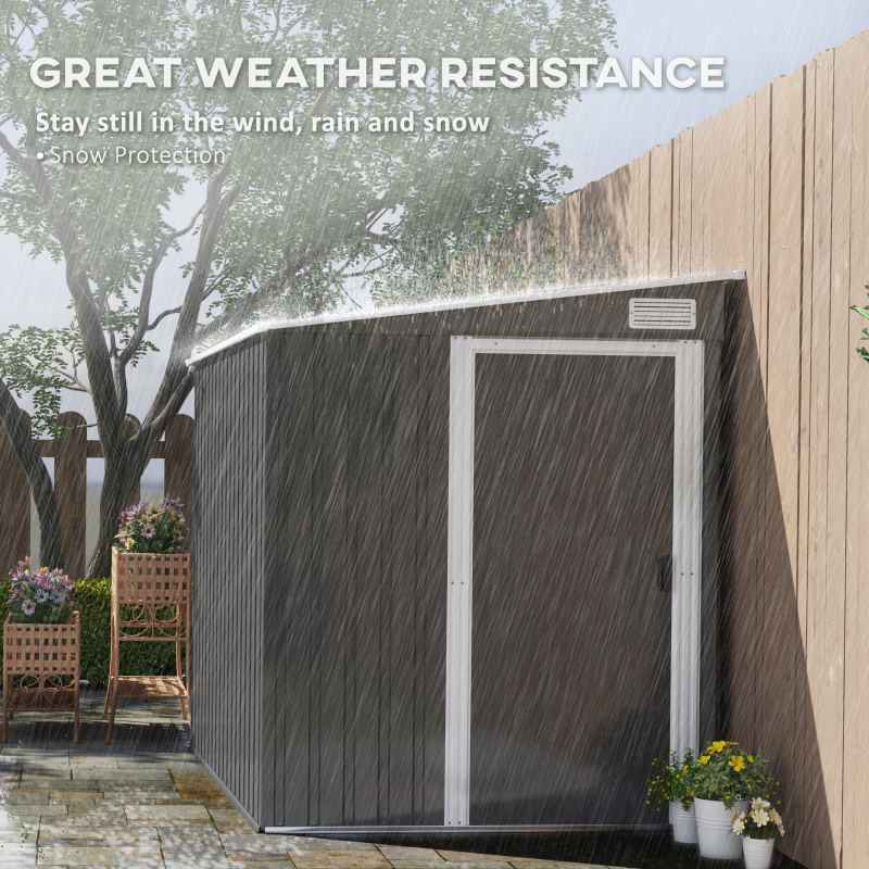 Outsunny 7 x 5FT Galvanised Metal Garden Shed with Foundation, Lean to Shed, Tool Storage House with Sliding Doors, 2 Vents, Adjustable Shelves and Hooks, Dark Grey