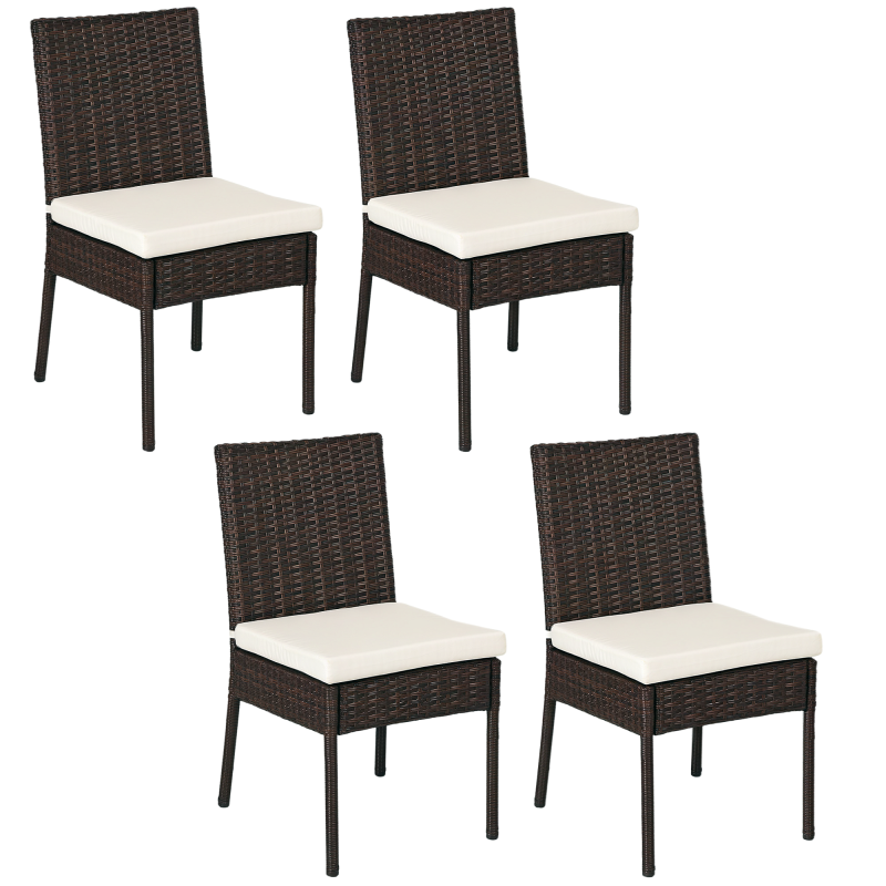 Outsunny 4 Pieces PE Rattan Garden Chairs with Cushion, Patio Wicker Dining Chairs with Backrest for Patio, Deck, Garden, Brown