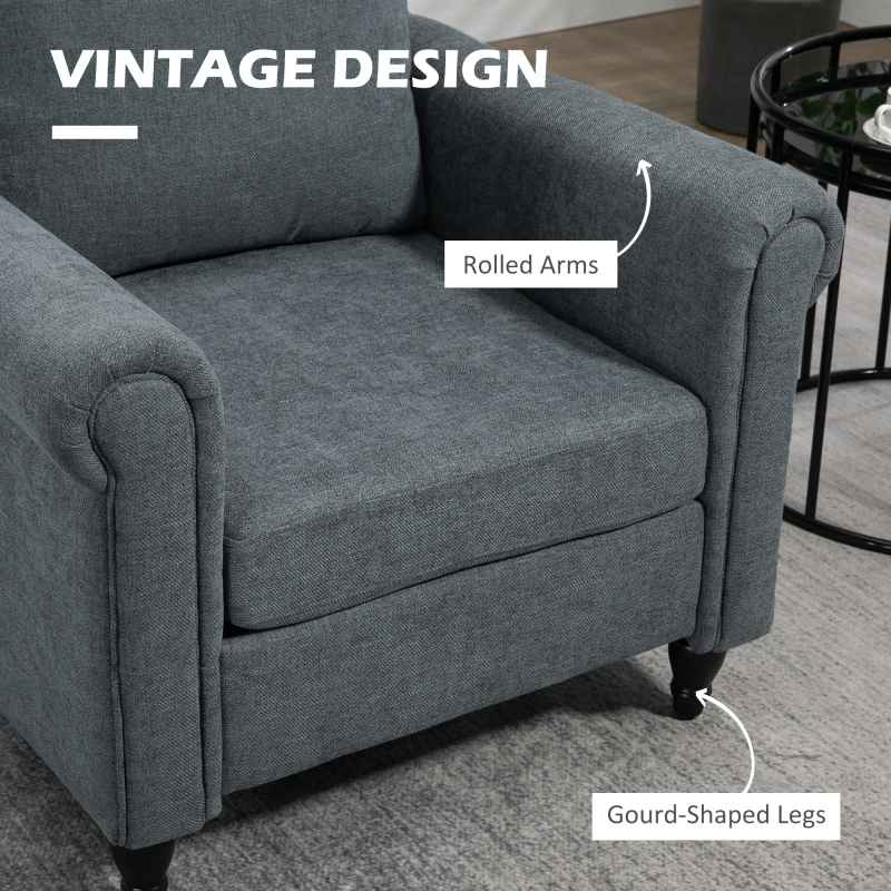 HOMCOM Armchair, Upholstered Accent Chair, Occasional Fireside Chair with Back Pillow and Rubber Wood Legs, Single Sofa for Living Room, Reading Room