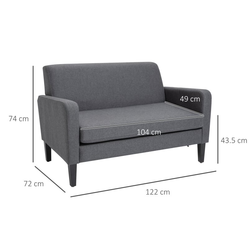 HOMCOM 2 Seater Sofa, Small Comfy Sofa Couch with Rubber Wood Legs, Modern Upholstered Loveseat for Living Room, Bedroom, Charcoal Grey