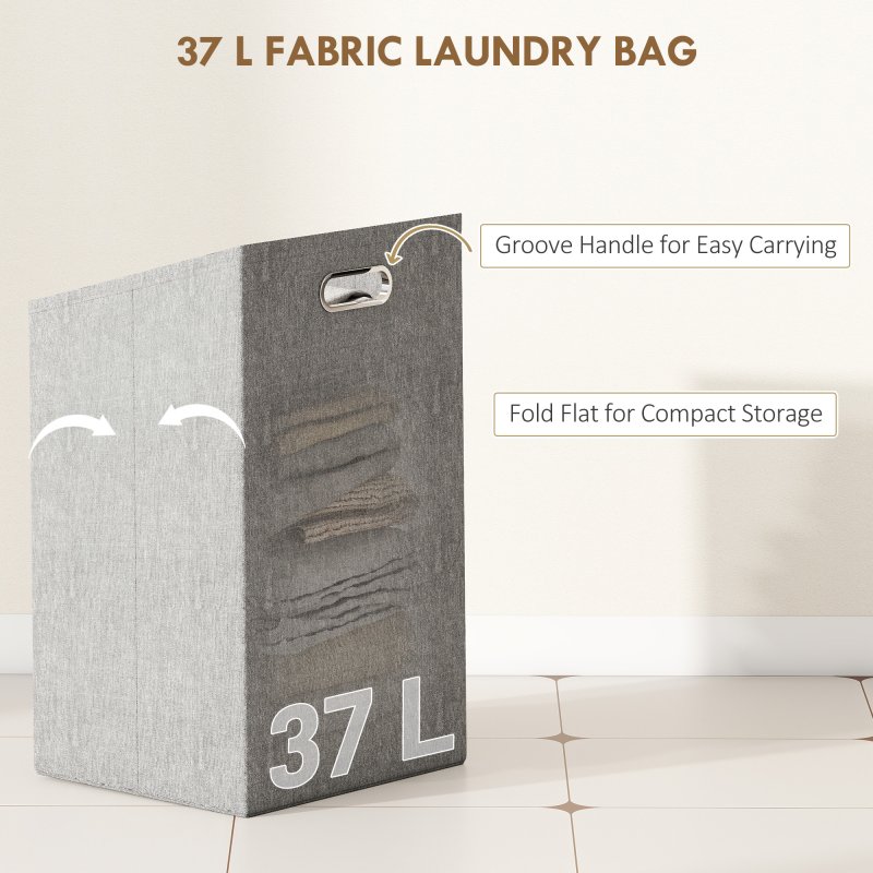 HOMCOM Bamboo Laundry Cabinet with Slatted Door, Bathroom Cabinet with Tilt-Out Hamper and Removable Liner Bag, 40 x 30D x 95 cm, Natural Wood Finish