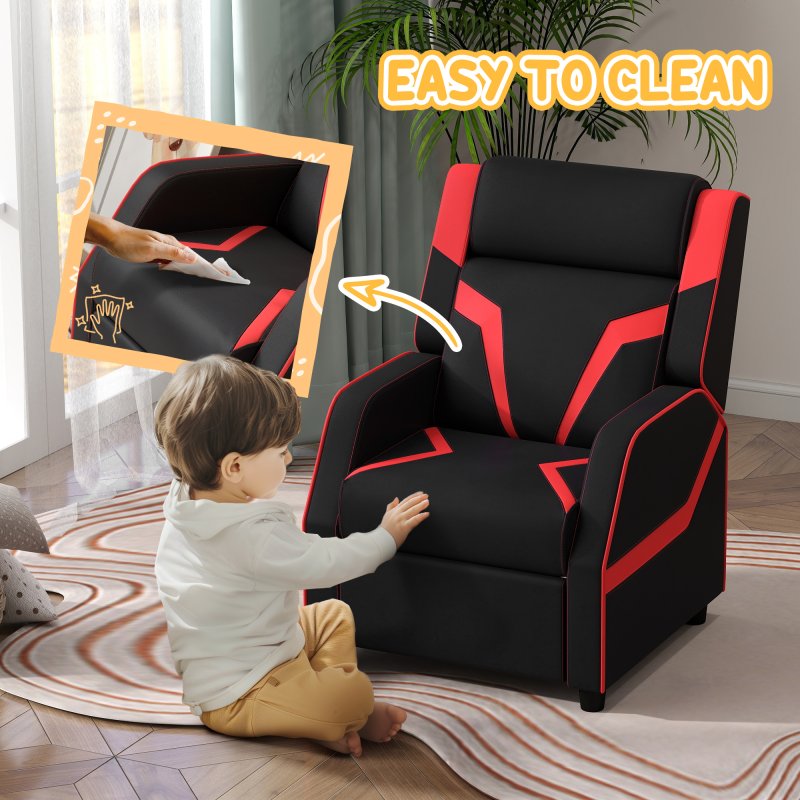 AIYAPLAY Kids Recliner, 2 in 1 Toddler Gaming Recliner with Backrest, Armrest, Footrest, PU Leather Lounge Armchair for Playroom, Bedroom, Kids Room, Black