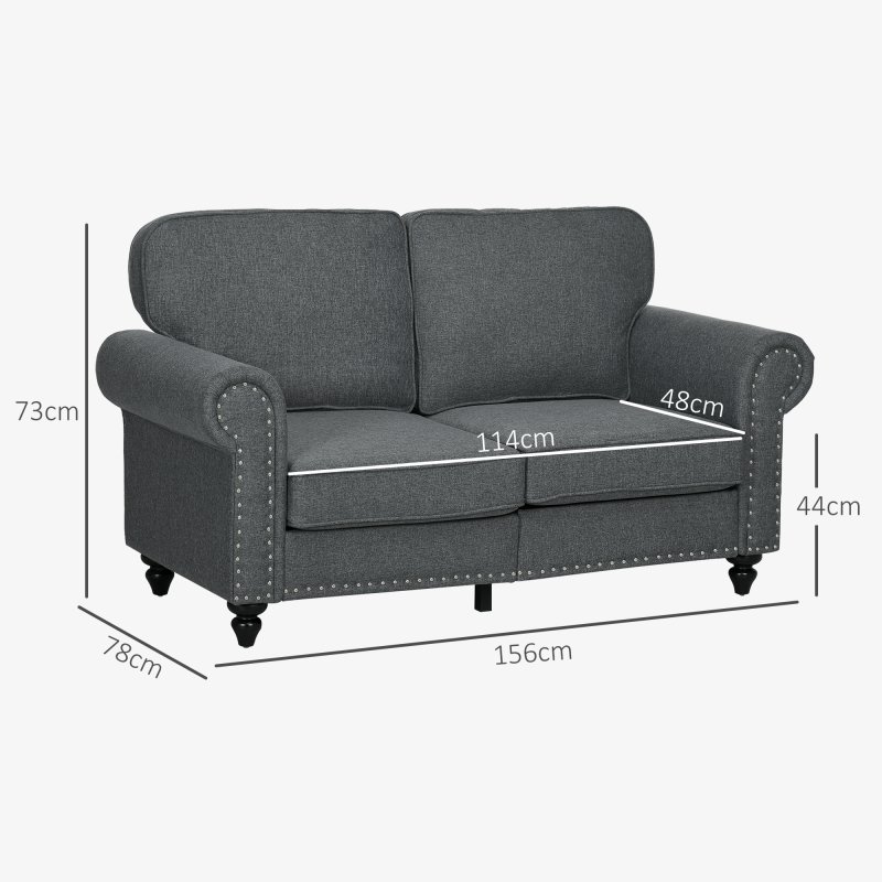 HOMCOM 2 Seater Sofa, Fabric Sofa Couch with Nailhead Trim Rolled Arm and Slatted Wood Frame, Upholstered Loveseat Settee for Living Room, Bedroom, Home Office