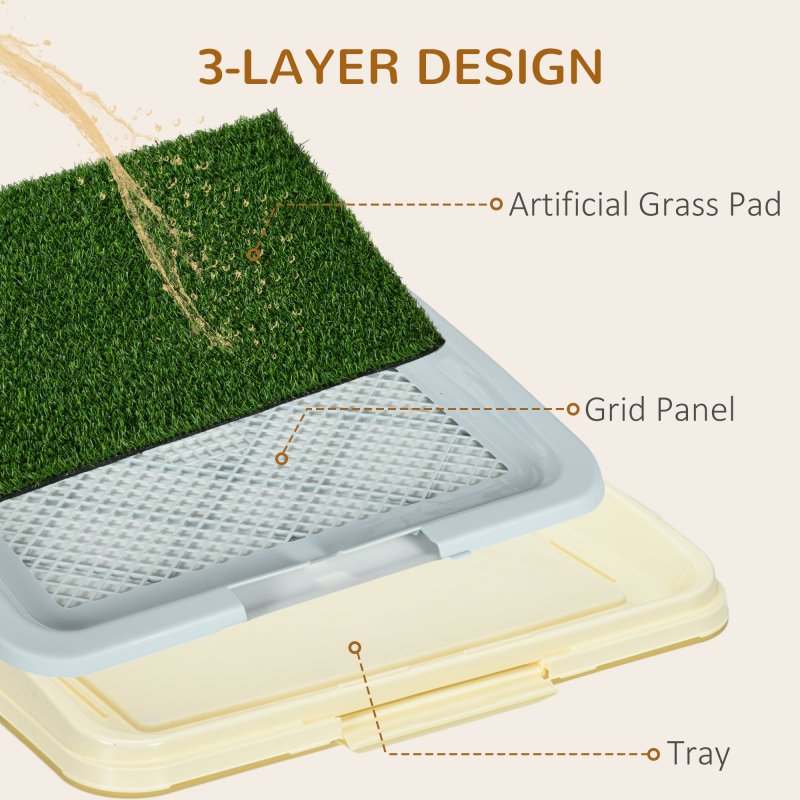 PawHut Dog Toilet, Puppy Training Pad Indoor, Portable Puppy Pad with Artificial Grass, Grid Panel, Tray, 63 x 48.5cm