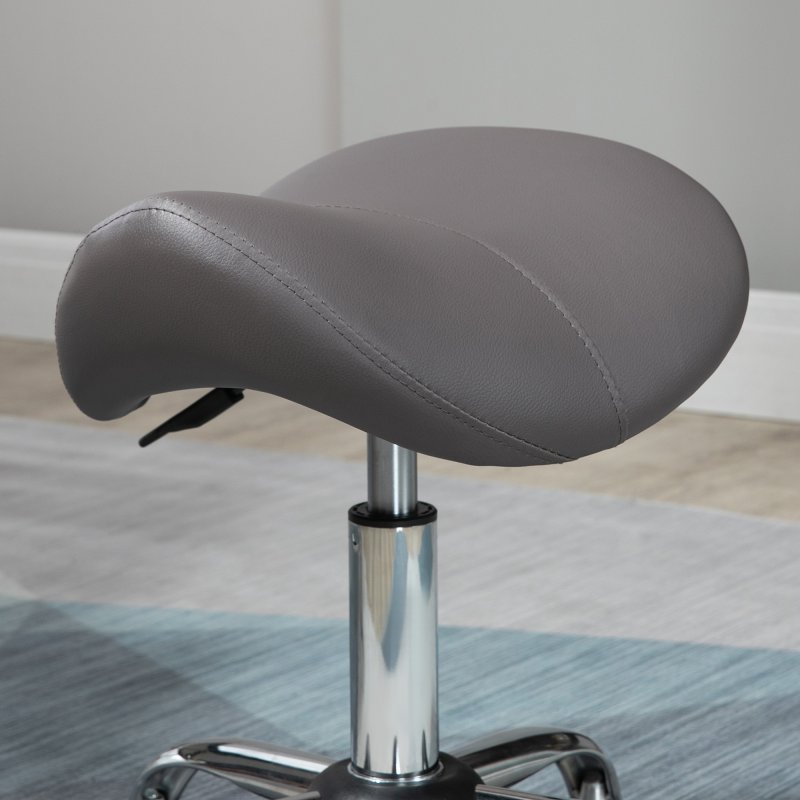 HOMCOM Cosmetic Stool 360?? Rotate Height Adjustable Salon Massage Spa Chair Hydraulic Rolling Faux Leather Saddle Stool Mobility, Grey