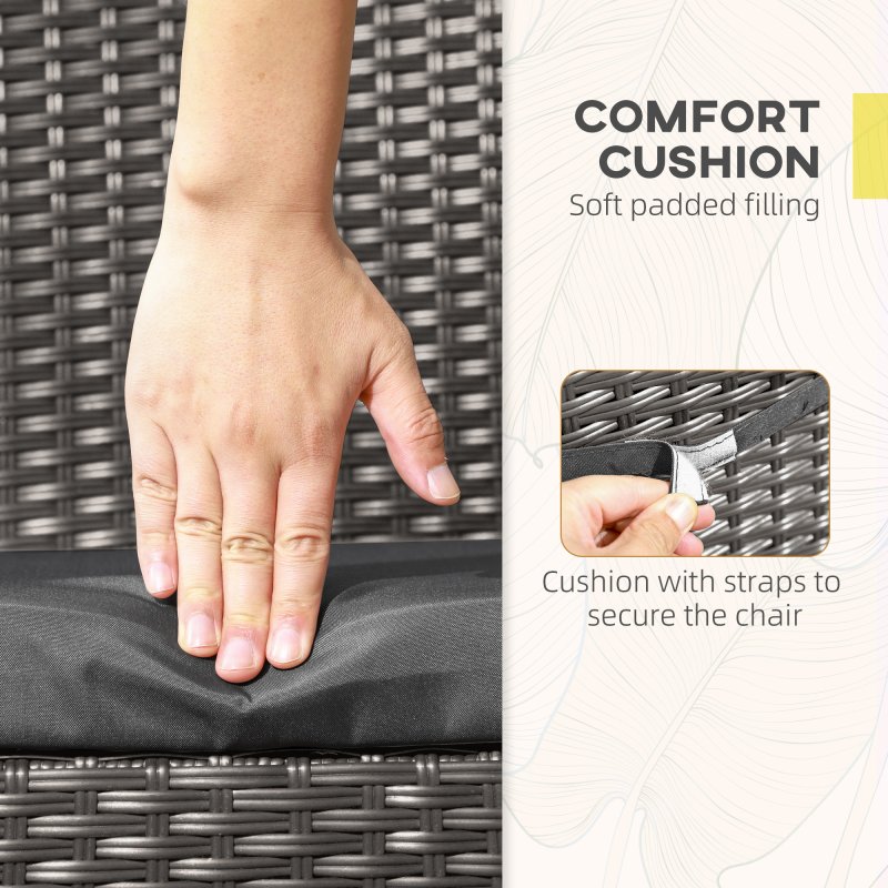 Outsunny 4 Pieces PE Rattan Garden Chairs with Cushion, Patio Wicker Dining Chairs with Backrest for Patio, Deck, Garden, Dark Grey