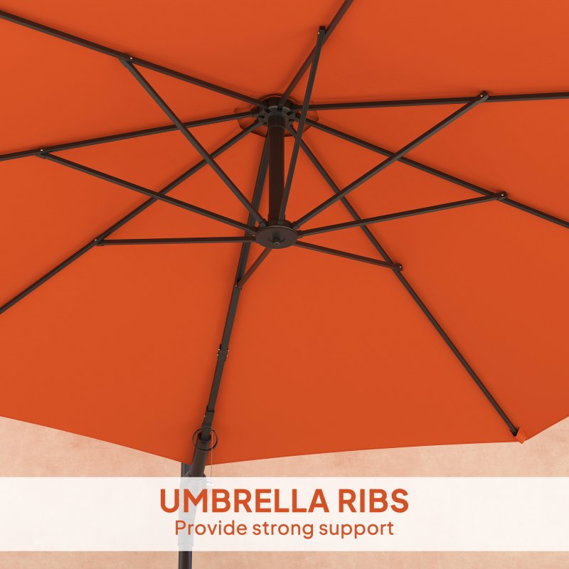Outsunny 3 M Wall Mounted Garden Parasol Umbrella with Rotate, Outdoor Market Umbrella Sun Shade Canopy with 8 Ribs, Orange