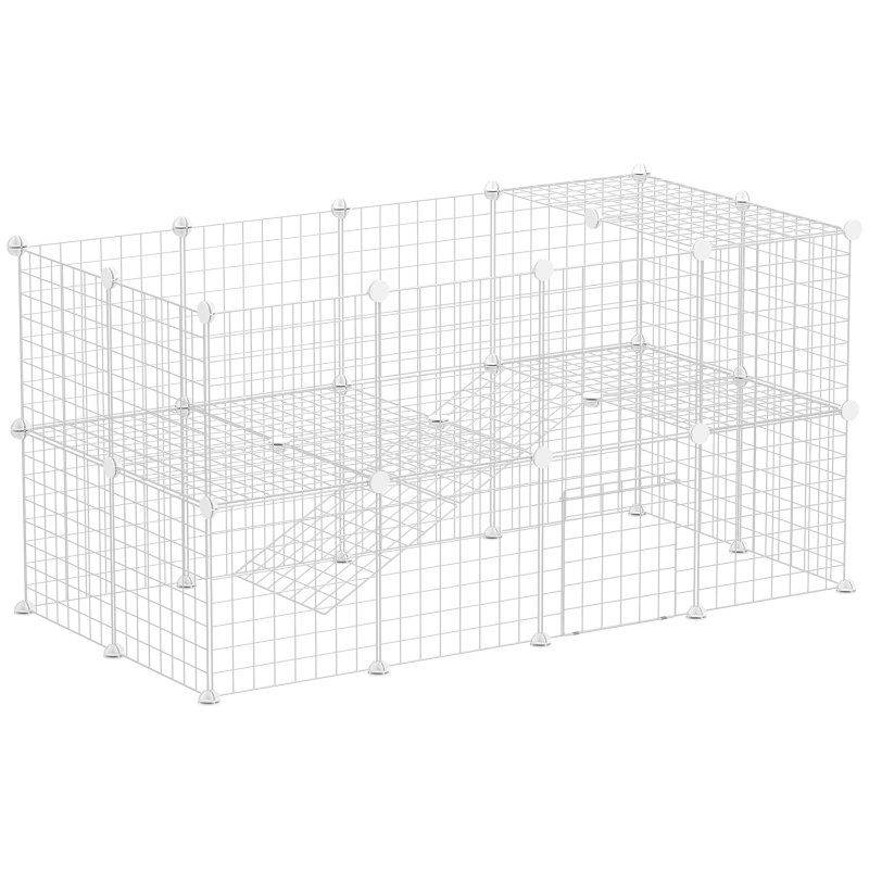 PawHut DIY Pet Playpen Metal Wire Fence Indoor Outdoor Rabbit Small Animals Cage 36 Panel Enclosure White