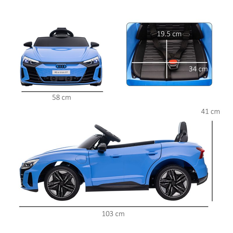 HOMCOM Audi RS e-tron GT Licensed Electric Cars for Kids Electric Ride-ons 12V Battery Powered Toy w/ Remote Control Music, for 3-5 years, Blue