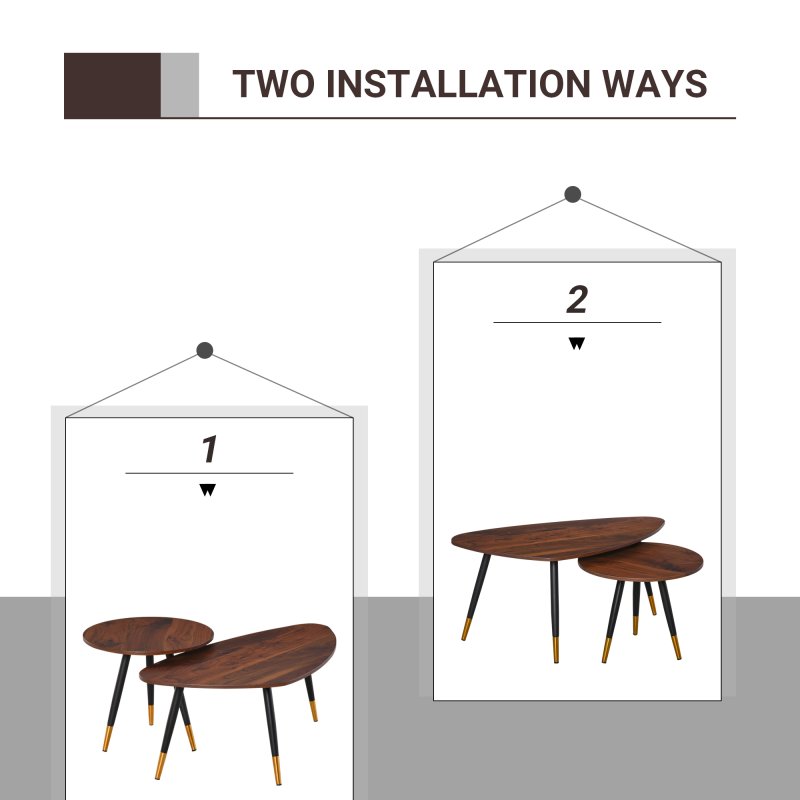 HOMCOM Coffee Table Set of 2, Nesting Coffee End Tables with Modern Decor, Side Table Triangle Occasional Stand Tea Table for Living Room Home and Office