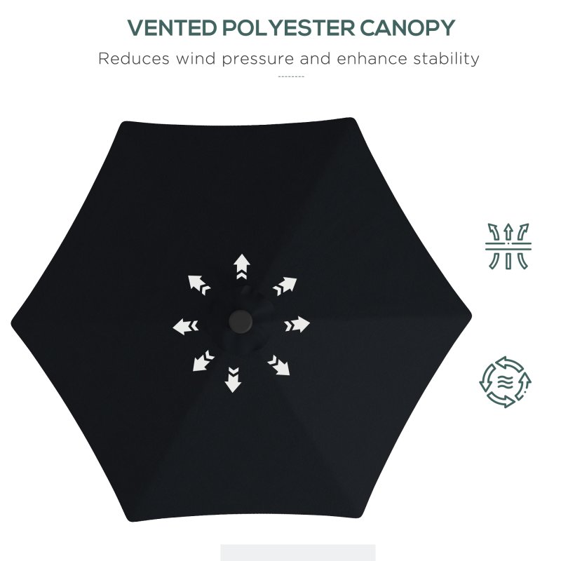 Outsunny 3(m) Cantilever Parasol with Solar LED and Easy Lever, Garden Parasol Umbrella with Cross Base and Waterproof Cover, Outdoor Sun Shades, Black