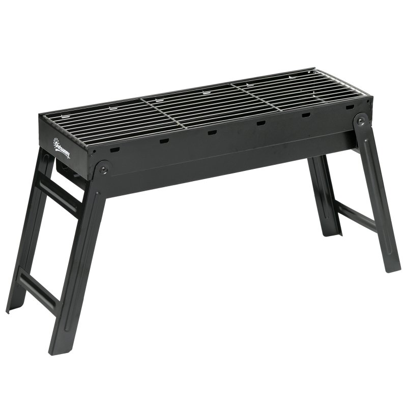 Outsunny Portable Charcoal Grill with Pull-Out Charcoal Basin, Folding Tabletop Barbecue, Compact Camping BBQ, Galvanised Metal, 73 x 20 x 35 cm, Black