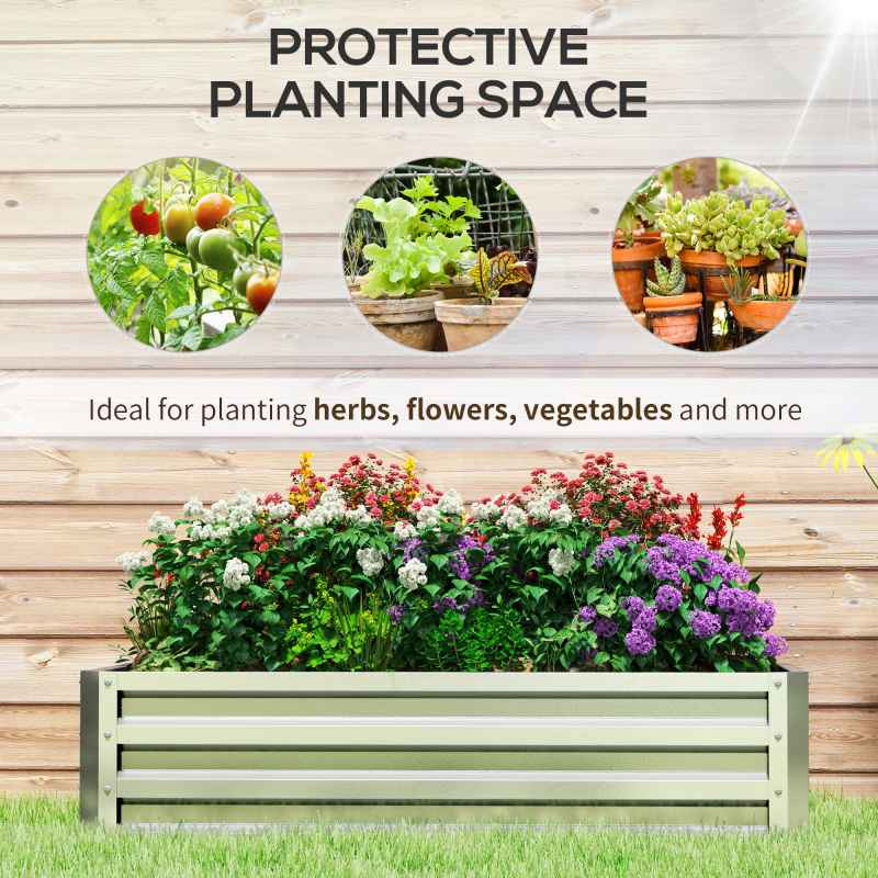 Outsunny 216L Raised Bed for Garden, Galvanised Outdoor Planter Flower Pot for Herbs and Vegetables, Use for Patio, Garden, Balcony, 120 x 60 x 30.5cm, Silver
