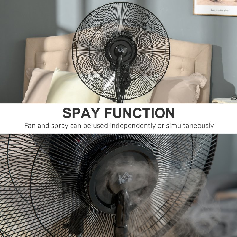 HOMCOM 16" Pedestal Fan with Water Mist Spray, Humidifying Misting Fan, Standing Fan with 3 Speeds, 3.1L Water Tank, Timer and Electric Mosquito Killer Jack, Black