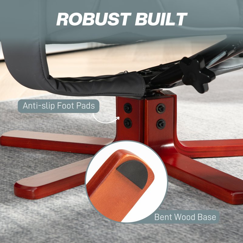 HOMCOM Recliner Chair with Footstool, PU Leather Upholstered Armchair with Adjustable Backrest, Leisure Lounge Chair for Living Room, Bedroom, Grey