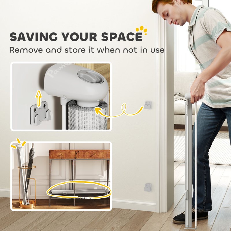 PawHut Retractable Stair Gate for Dogs, Extra Wide Dog Gate Extends Up to 140 cm Wide, 86.5 cm Tall, for Doorways, Stairways, Hallways, Indoor and Outdoor, Grey