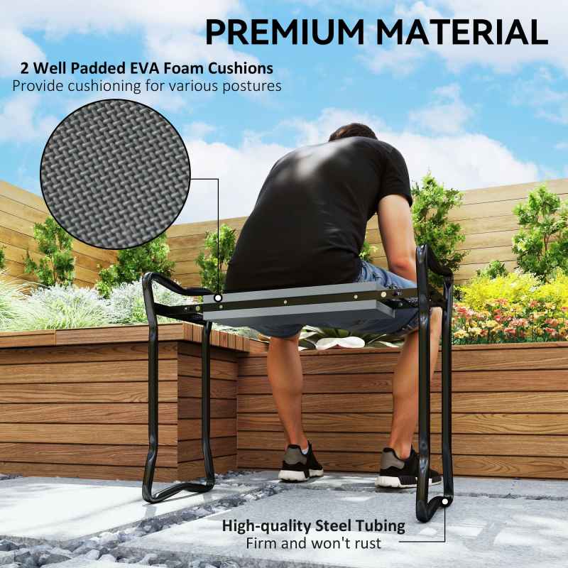 Outsunny 2 in 1 Garden Kneeler Seat, Kneeling Pad Support Bench, Foldable Knee Protector, Grey