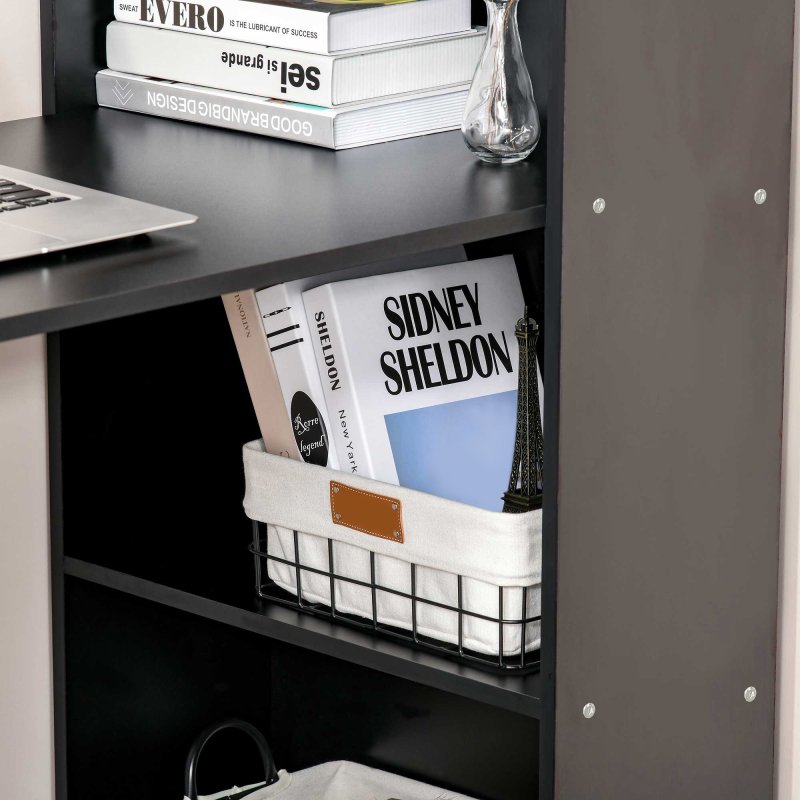 HOMCOM 120cm Computer Desk, Wooden PC Laptop Table with 6-Tier Storage Bookshelves, Home Office Working Study Desk, Writing Workstation, Black