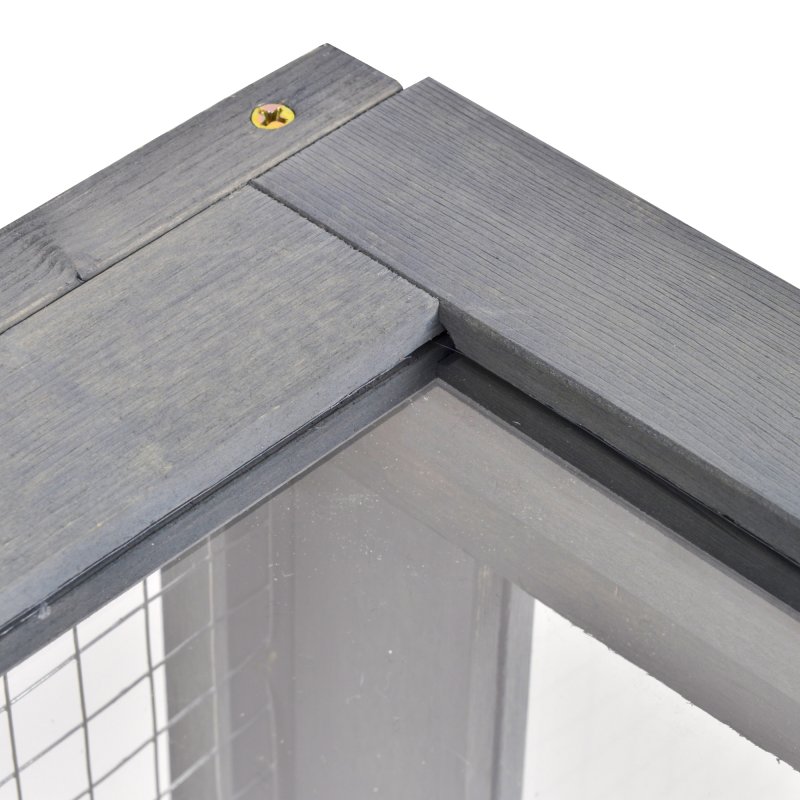 PawHut Tortoise House, Wooden Tortoise Enclosure Small Reptile House with Mesh Roof, Removable Side Panel, for Indoor - Grey