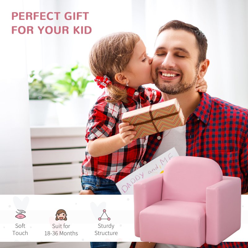 HOMCOM Kids Armchair Toddler Sofa Children's Chair, 2 in 1 Kids Table Chair Set with Wooden Frame, for 3 Years Old Girls Pink