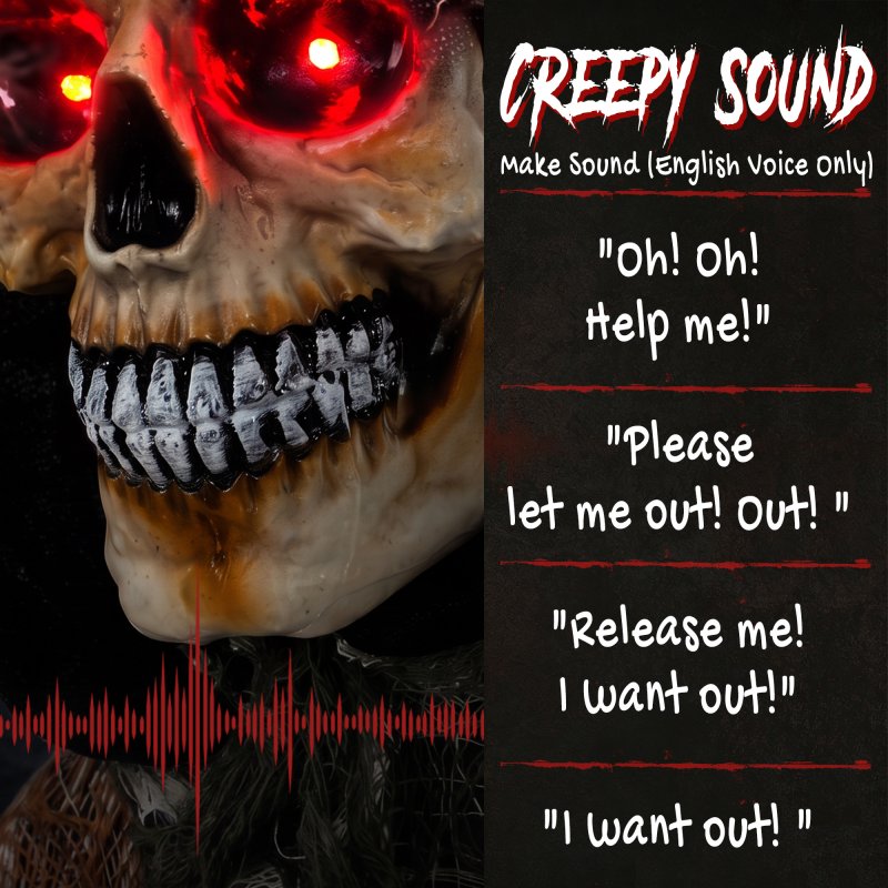 HOMCOM 170cm Animated Halloween Grim Reaper, Life-Size Halloween Animatronics with Moving Hands/Head, Glowing Eyes, Creepy Sound, Touch/Sound Activated for Covered Outdoor Yard