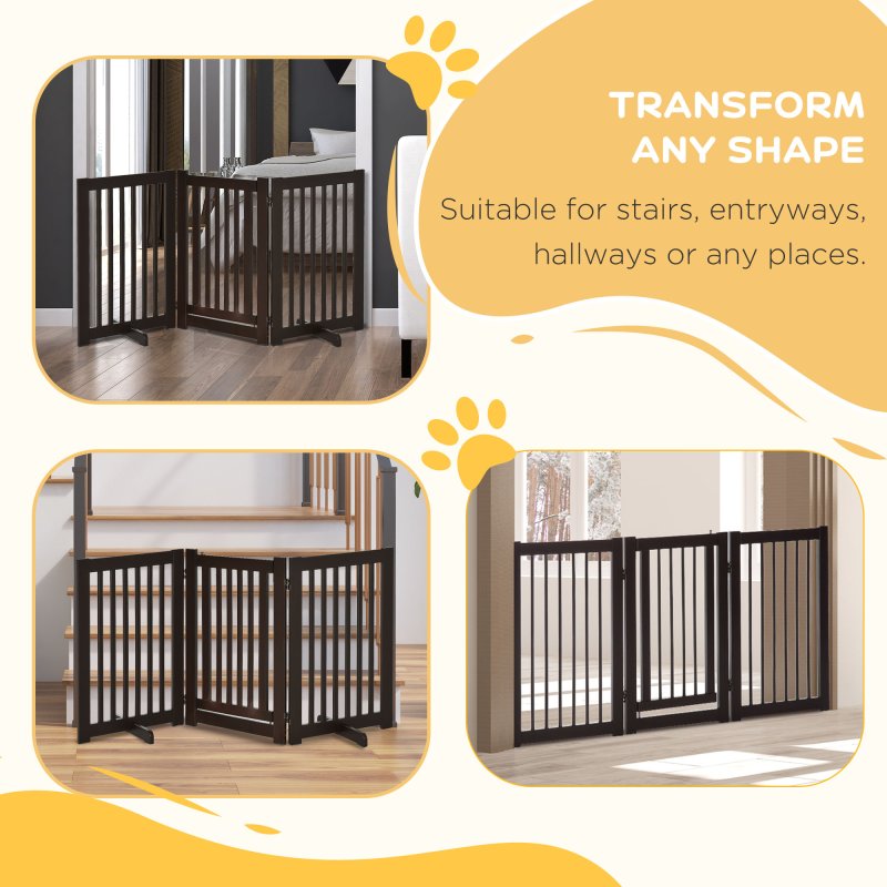PawHut Freestanding Dog Gate, Foldable Pet Fence, Indoor Barrier, Stair Gate with Support Feet, 155 x 76 cm, Brown