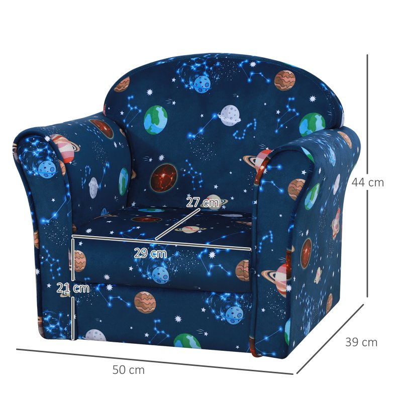 HOMCOM Children's Armchairs Toddler Chair Kids Mini Sofa Planet-themed w/ Non-slip Feet, for Bedroom, Blue