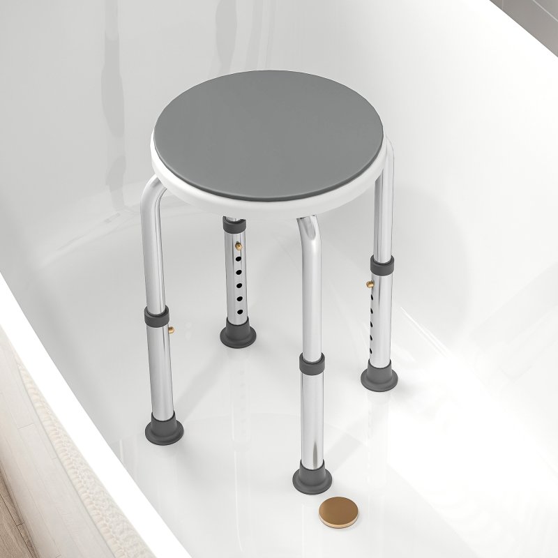 HOMCOM 360° Swivel Seat Bath Shower Stool, Adjustable Height Shower Chair with Aluminium Frame Non-Slip Feet Chair Safe Support Home Assistance, Grey