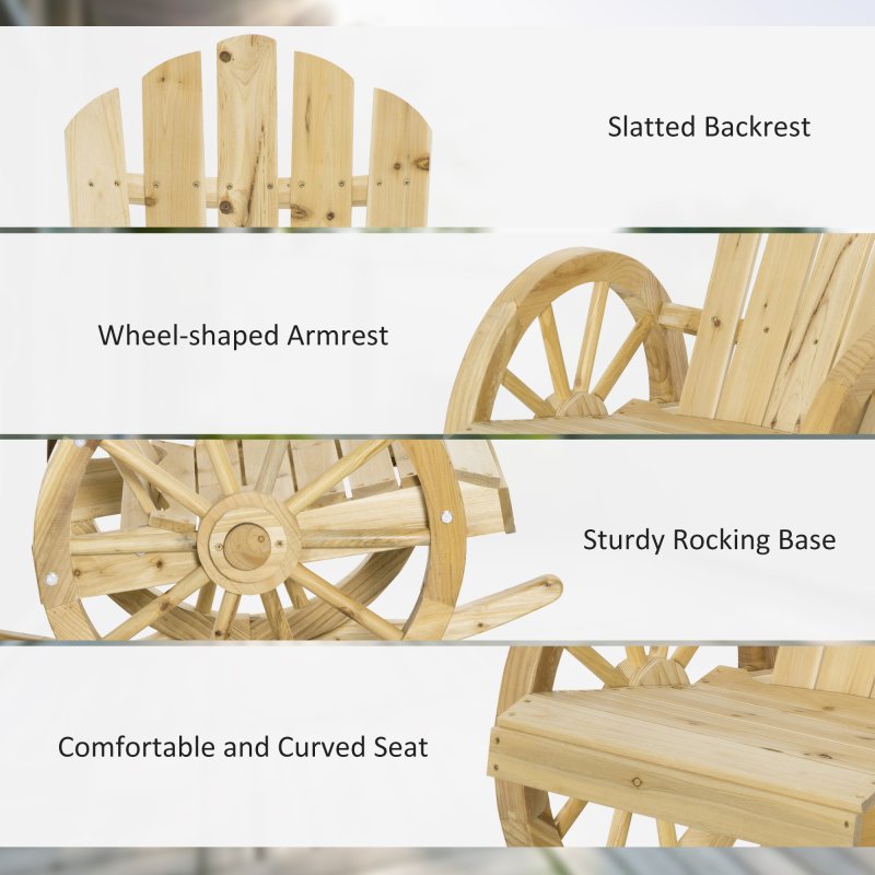 Outsunny Wooden Adirondack Rocking Chair Reclining Armchair Outdoor Garden Furniture Patio Porch Rocker - Natural