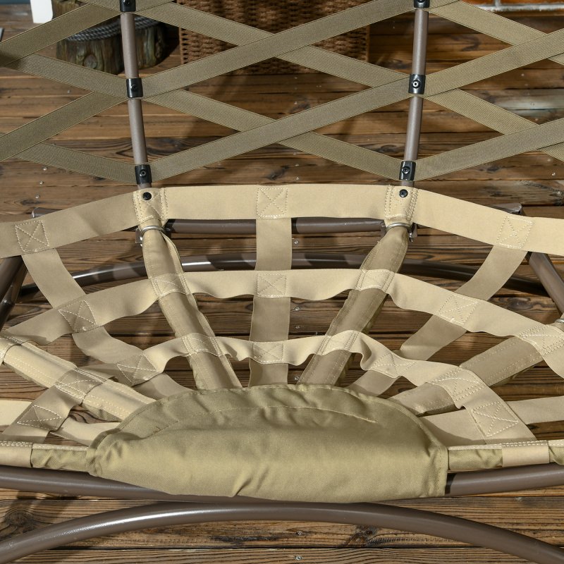 Outsunny Egg Chair Outdoor, 2 Seater Folding Weave Garden Furniture Chair with Cushion, Cup Pockets for Patio Balcony - Khaki