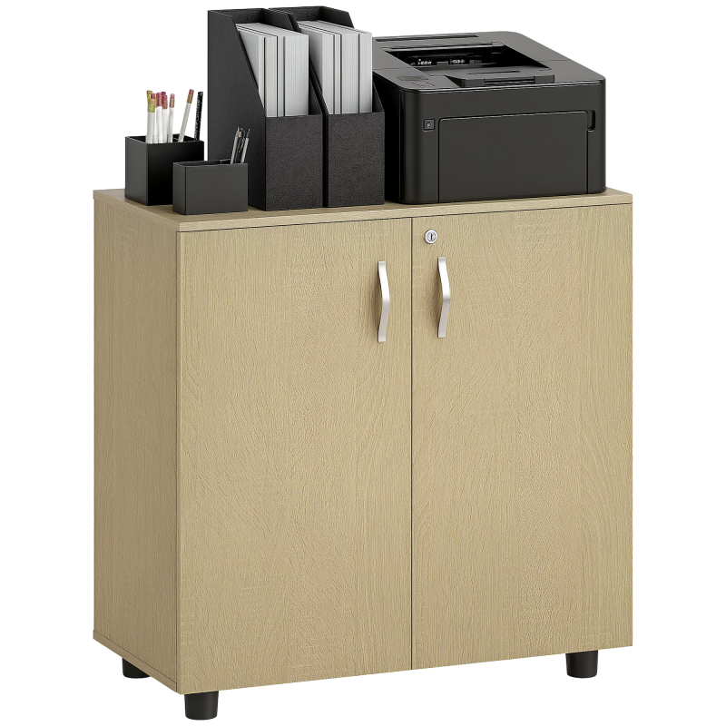 Vinsetto Filing Cabinet with Locking Doors & Shelves, 2-Tier Lockable Storage Cabinet with 2 Keys for Home Office, 80W x 40D x 80H cm, Oak