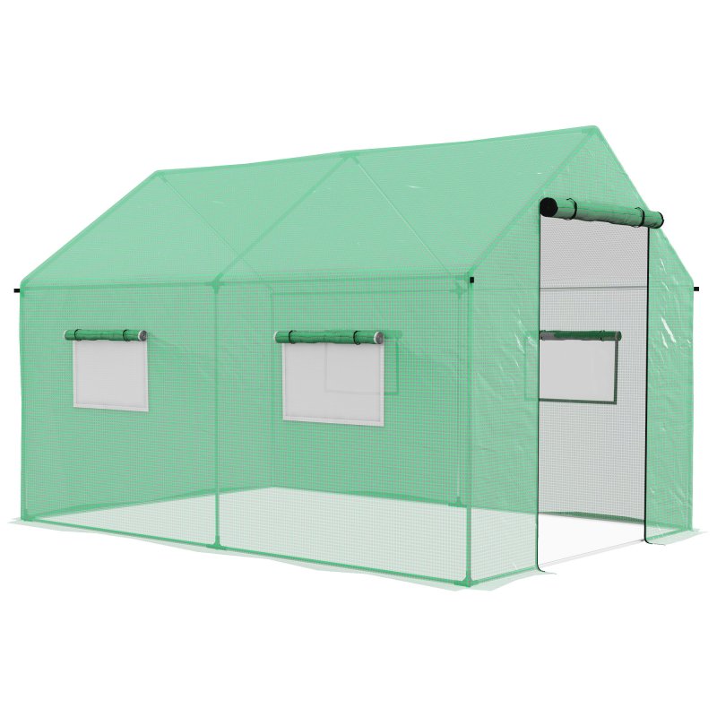 Outsunny 2 x 3(m) Walk-in Polytunnel Greenhouse with Wide Roll-up Door, 4 Mesh Windows, Tunnel Warm House Tent with UV-resistant PE Cover, Green