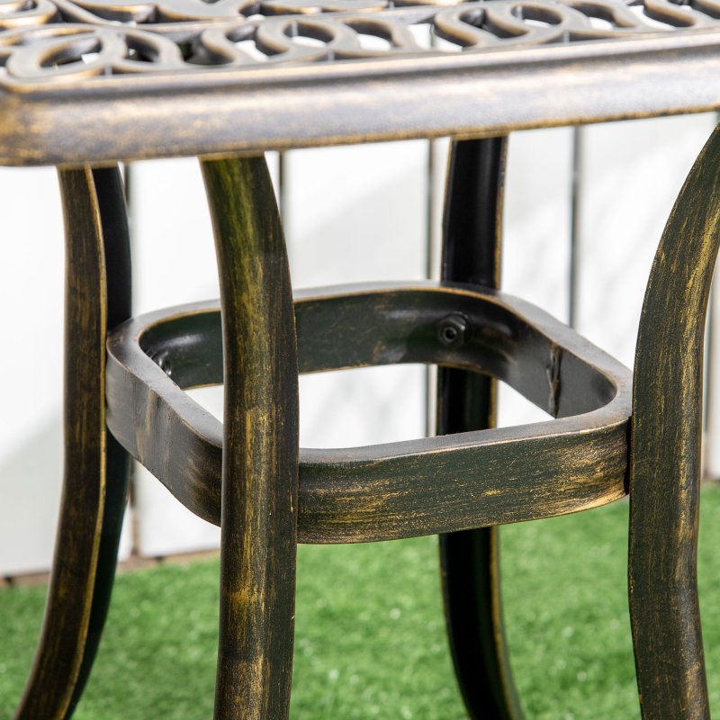 Outsunny Outdoor Garden Table with 38mm Dia. Umbrella Hole, Cast Aluminium Patio End Table with Anti-slip Foot Pads for Garden, Patio, Balcony, 54 x 54cm, Bronze Tone