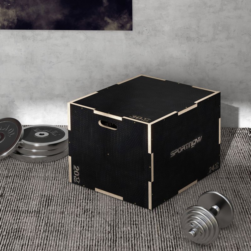 SPORTNOW 3-in-1 Wooden Plyo Box, Anti-Slip Plyometric Jump Platform, Step Up Exercise Box with Handle Openings for Home Gym, Workout Training, 51/61/76cm