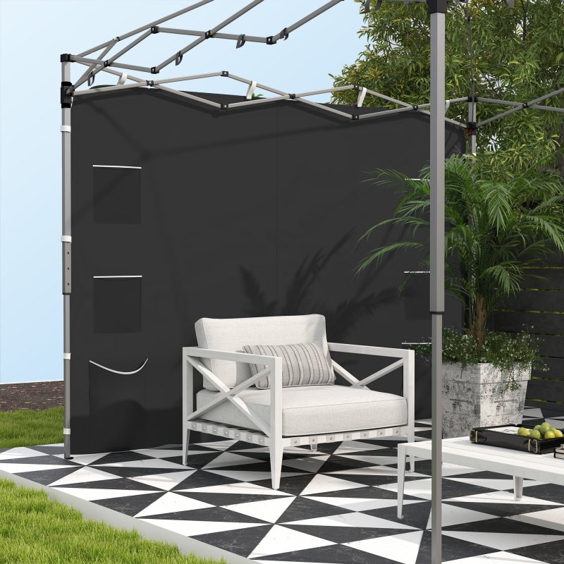 Outsunny Gazebo Side Panel, Canopy Sidewall Panel with 4 Mesh Bags and 2 Storage Pockets for 3 x 3 m Straight Leg Pop Up Gazebos, 1 Pack Sidewall Only, Black
