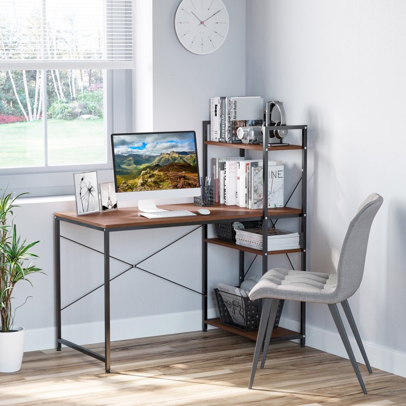 HOMCOM Computer Desk with Storage Shelves on Left or Right, Industrial Reversible Writing Desk for Home Office, Study, Easy Assembly, 120 x 64 x 121cm