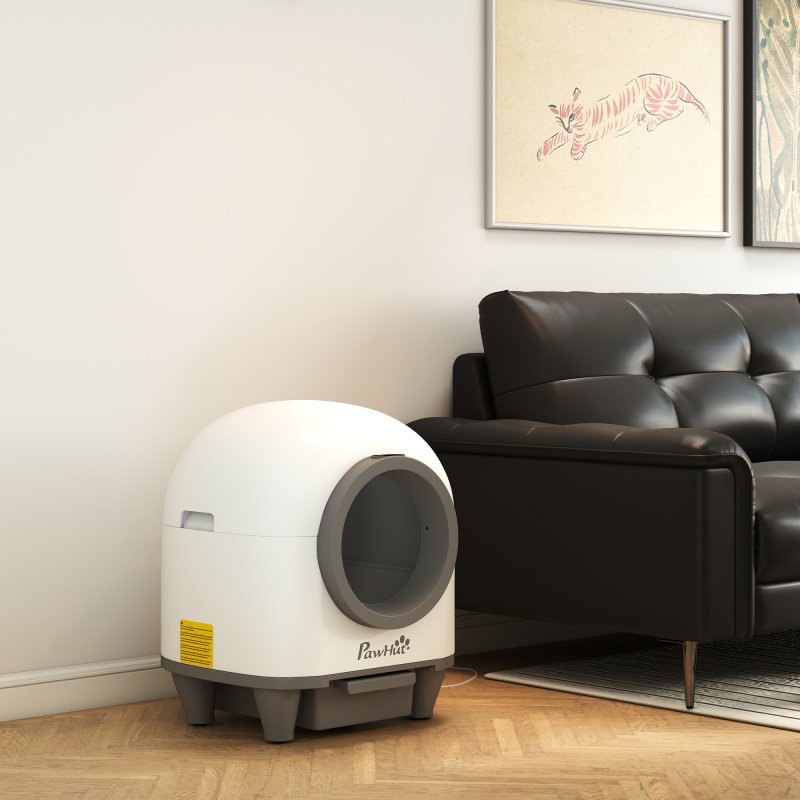 PawHut Self Cleaning Cat Litter Tray, 80L Extra Large Automatic Cat Litter Box with APP Control, Safety Protection, Odor Removal, Kitten Smart Toilet with Rubbish Bag for Multiple Kittens