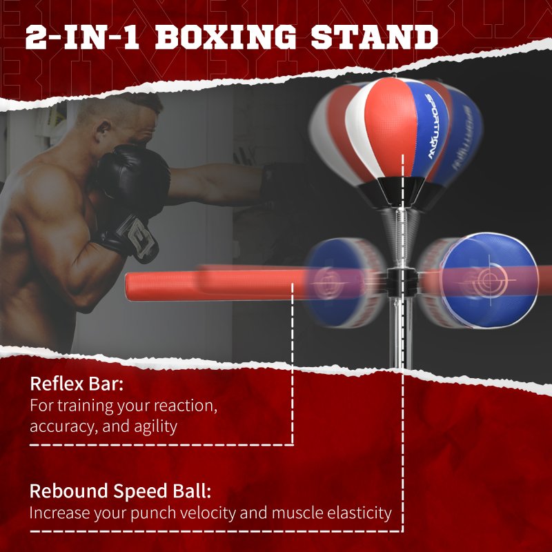 SPORTNOW Free Standing Speed Bag, Height Adjustable Boxing Punching Bag with Stand, Reflex Bar, Punching Pad and Suction Cup Base for Adults & Teenagers, Multicoloured